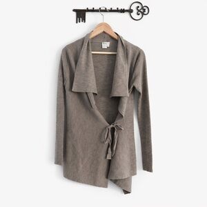 Worth 100% wool open front waterfall cardigan cross over tie waist size petite